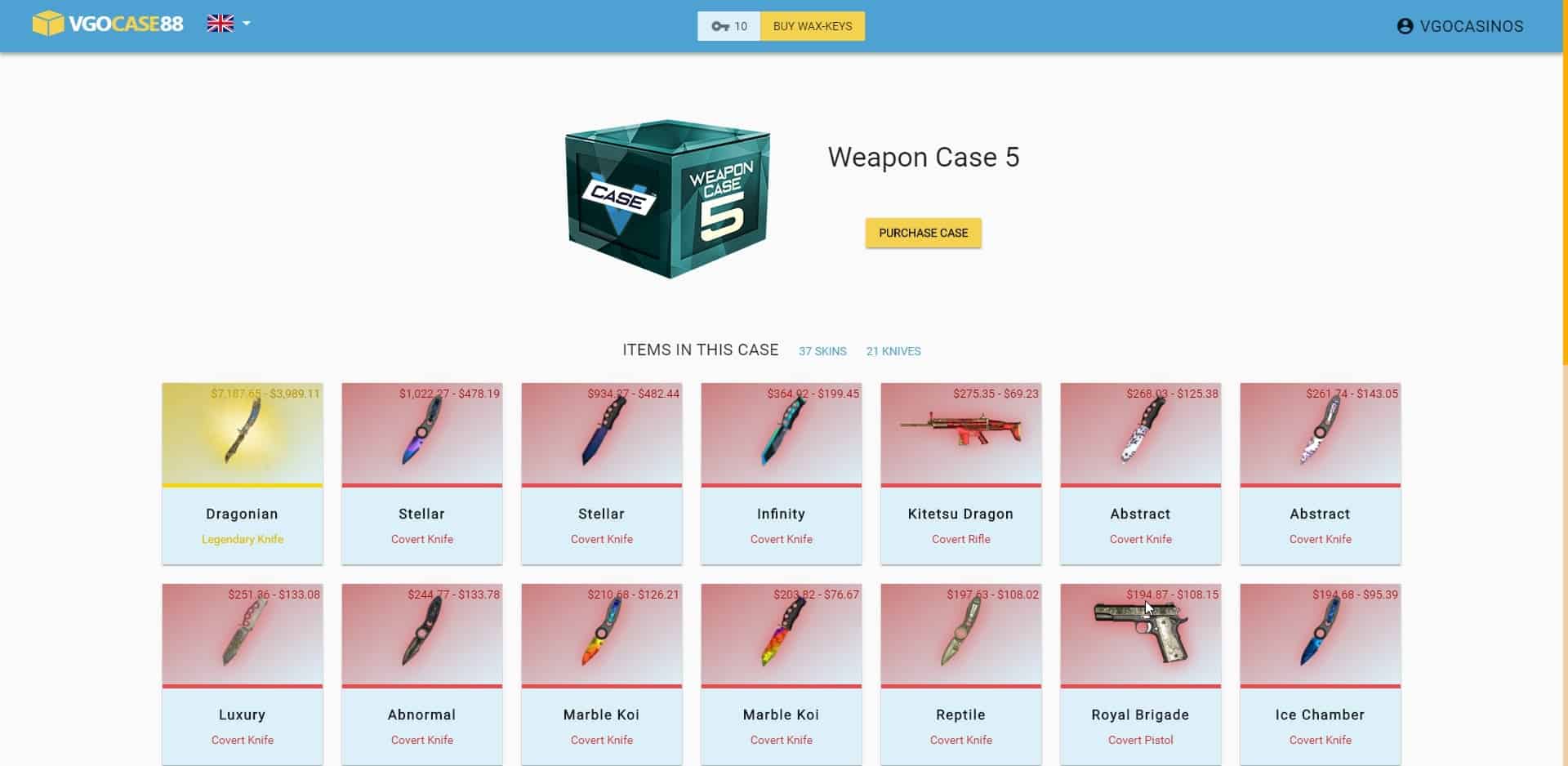 Open Cases at VGO Case 88 and get new skins | VGO Casinos